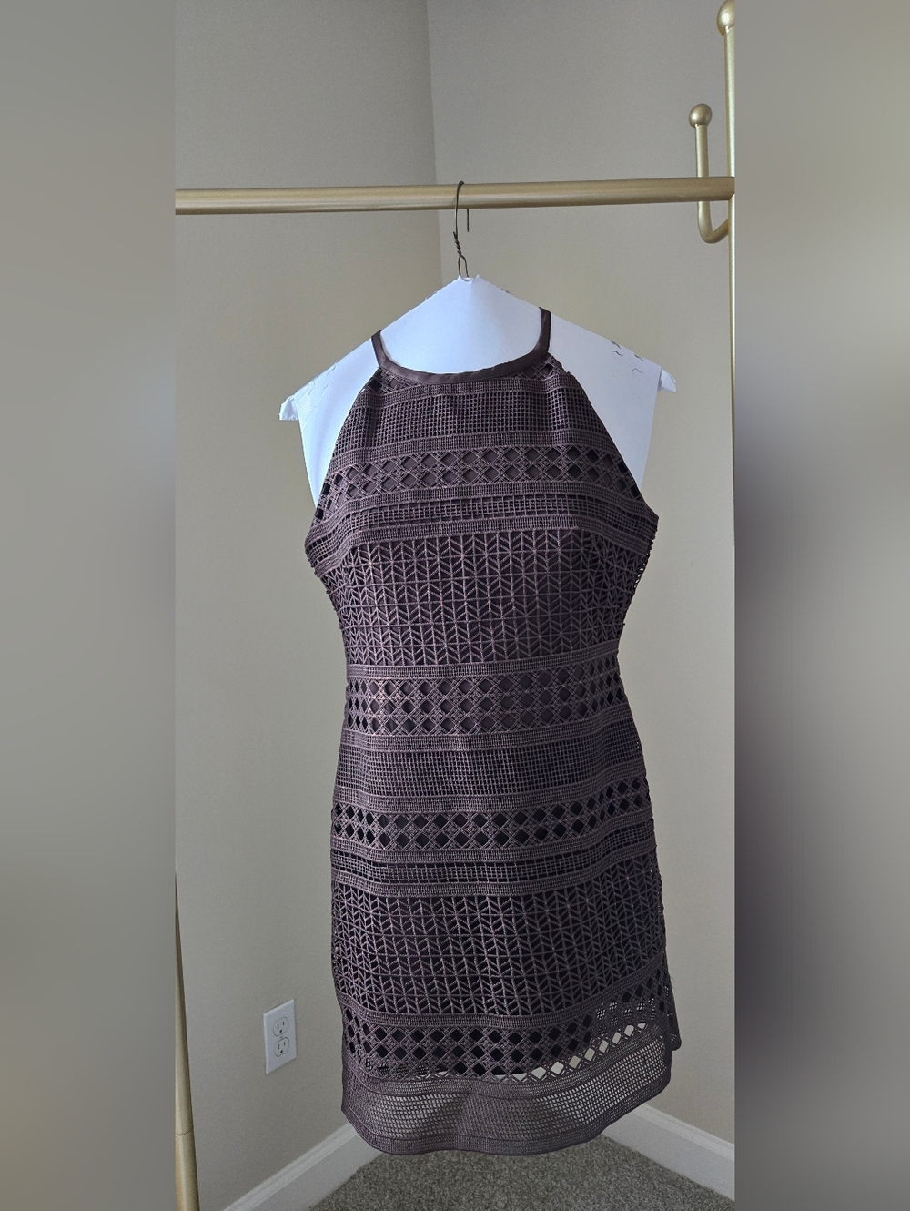 White House Black Market Brown Crochet Halter Dress
